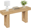 Console table with natural wood grain, 63" long, featuring sturdy legs and ample storage for entryway or hallway use.
