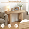 Console table with natural wood grain, 63" long, perfect for entryway or living room, featuring ample storage space.