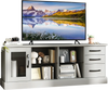 Gray 63-inch media console table with 3 drawers and 2 glass shelves, perfect for organizing TVs and decor in any room.