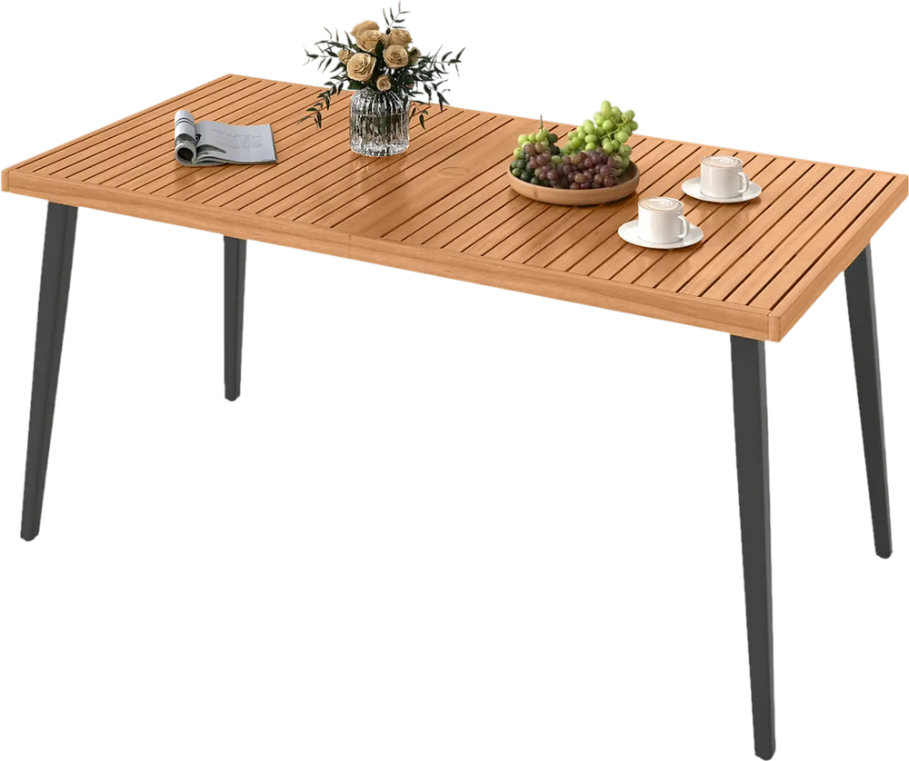 63 Inches Outdoor Indoor Dining Table with 1.97 Inches Umbrella Hole and Metal Legs