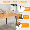 63-inch outdoor dining table with acacia wood top, tapered metal legs, and adjustable foot pads for stability.