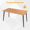 63-inch outdoor dining table with acacia wood top, metal legs, and umbrella hole, suitable for indoor and outdoor use.
