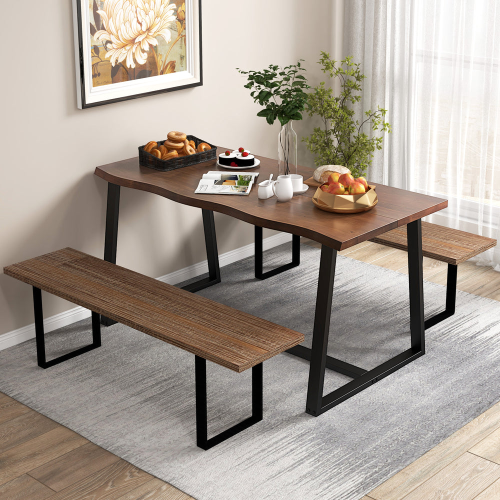 63" Large Dining Table with Wavy Edge and Heavy-duty Metal Frame-Coffee - Gallery View 1 of 10