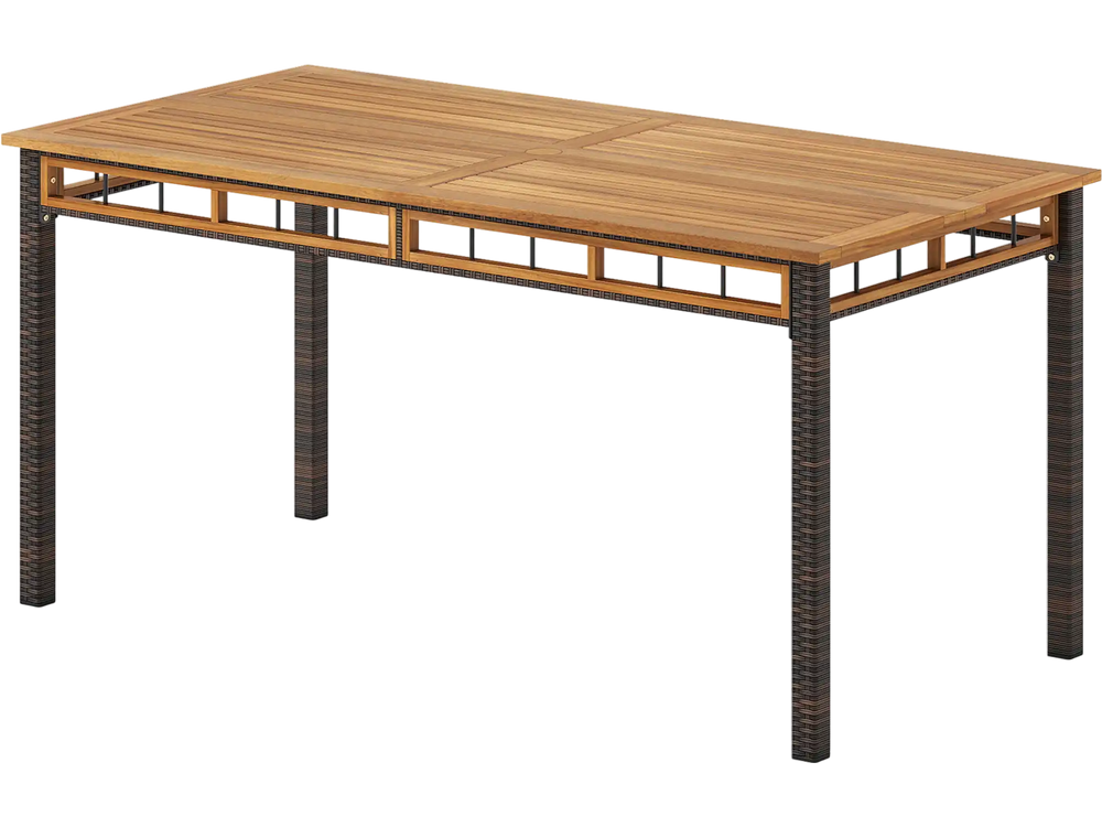 63" Outdoor Dining Table with Acacia Wood Slatted Tabletop
