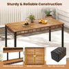 63" outdoor dining table with acacia wood slatted top and PE rattan legs, perfect for yard or poolside dining.