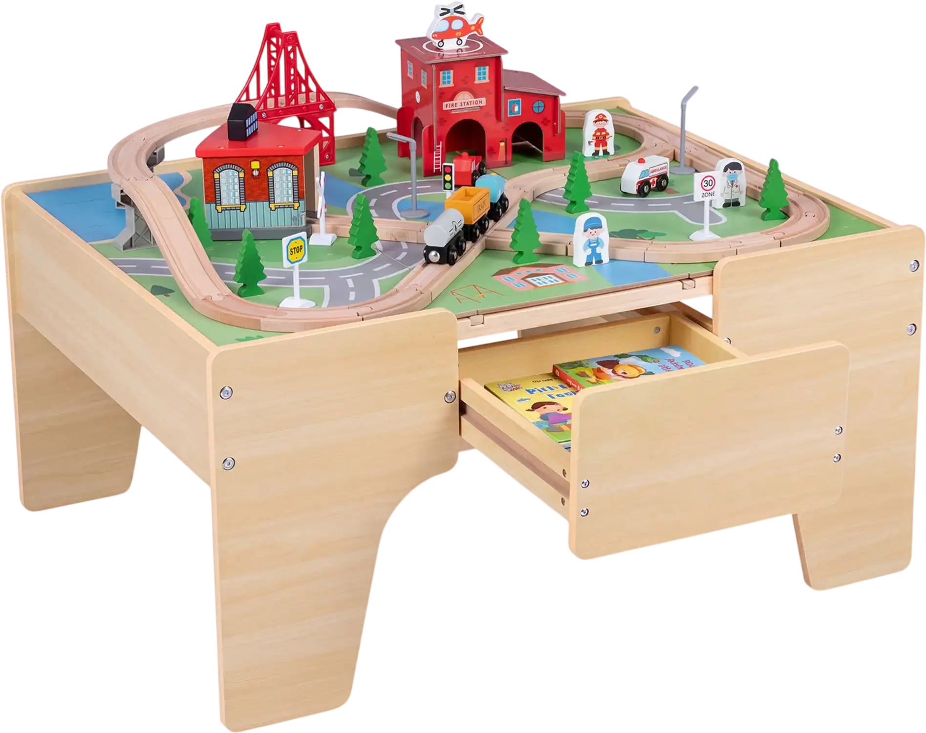 Costway 63-Piece Kids Train Table w/ Storage Drawer & Reversible Tabletop 73771793 New