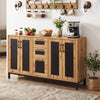 63" sideboard buffet cabinet in natural wood with black panels, featuring 3 drawers and double-door cabinets for.