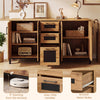 63" sideboard buffet cabinet with 3 drawers and storage shelves in natural wood, perfect for kitchens and living rooms.