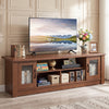 63” Wooden Farmhouse TV Stand for 70" TVs with 2 Fluted Doors and 3 Open Compartments-Brown - Gallery View 1 of 10