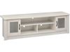 63” wooden farmhouse TV stand in white with 2 fluted doors and 3 open compartments for TVs up to 70".