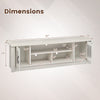 Dimensions of the 63” wooden farmhouse TV stand with fluted doors and open compartments for TVs up to 70".