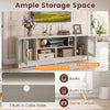 Spacious 63” wooden farmhouse TV stand with 2 fluted doors, 3 open compartments, and ample storage for media essentials.