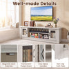 Wooden farmhouse TV stand with 2 fluted doors, 3 open compartments, and non-slip foot pads for stability and storage.