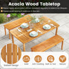 Outdoor dining table with solid acacia wood, slatted design, and umbrella hole, perfect for 4 people.