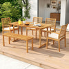 Outdoor dining table with slatted acacia wood top, 63 inches, featuring an umbrella hole, perfect for patio gatherings.