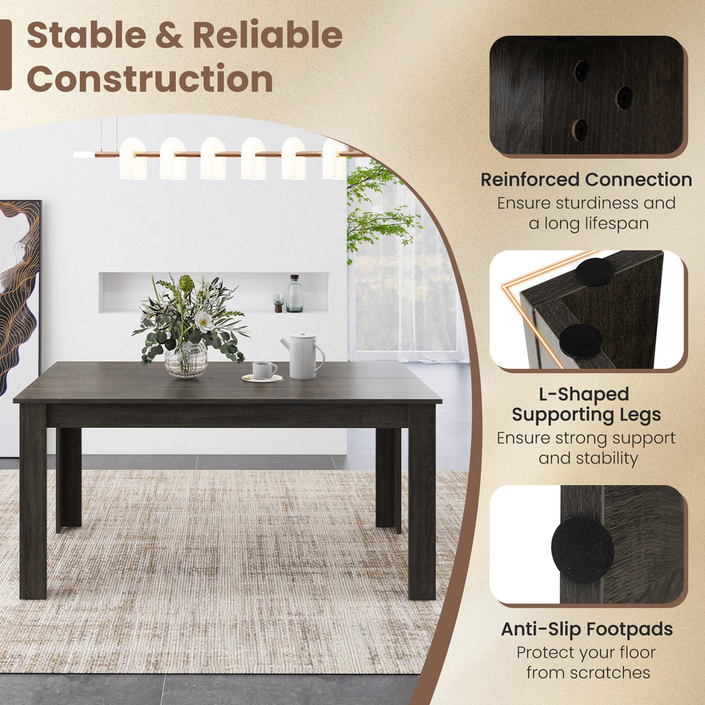 63-inch gray rectangular dining table made of particleboard with L-shaped legs for stability, ideal for kitchens and.