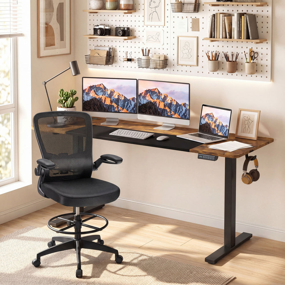63 x 24 Inch Height Adjustable Sit Stand Computer Desk with 3 Memory Presets-Rustic Brown - Gallery View 1 of 11