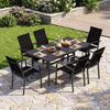 Rectangle metal patio dining table for 6 in black, featuring a spacious 63" x 33" top and built-in umbrella hole for.
