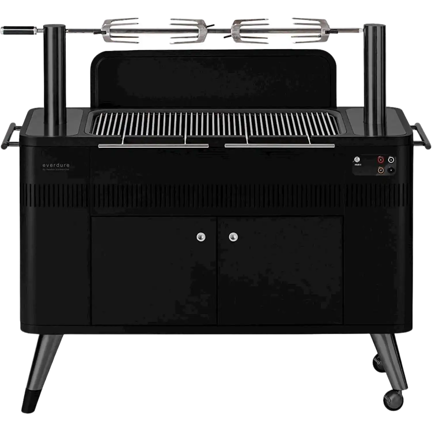 Everdure HBCE3BUS HUB II 54-Inch Charcoal Grill with Patented Built-in Rotisserie System Steel Graphite New