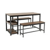 3-piece dining table set with brown finish, includes a rectangular table and 2 benches, features wine rack and storage.