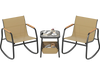 Rocking bistro chairs and side table set in brown with storage bag, perfect for outdoor relaxation in the backyard.