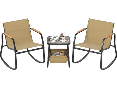 Costway 3-Piece Rocking Bistro Chairs Side Table Set w/ Storage Bag 932746581 New
