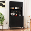 64.5 Inches Tall Kitchen Pantry Cabinet with Charging Station and Wine Glass Rack-Black - Gallery View 1 of 11