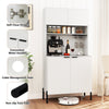Detail view of the kitchen pantry cabinet's soft close hinges and convenient metal handles for easy access and use.
