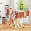 Clothes drying rack with height adjustable wings, featuring 28 sock clips and shoe holders, ideal for laundry room or.