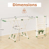 Height adjustable 64-inch clothes drying rack in beige with dimensions, featuring top and bottom drying areas for.