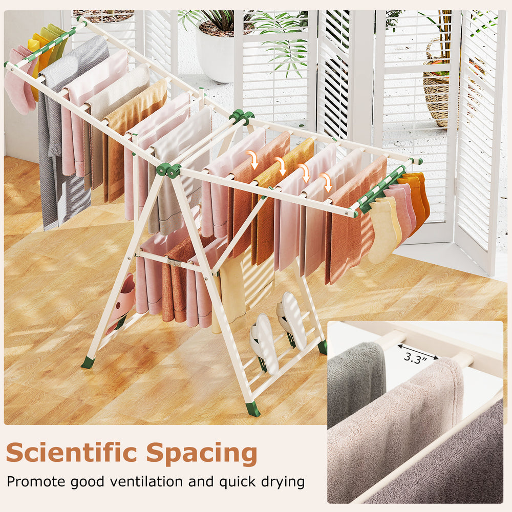 64 Inches Clothes Drying Rack with Height Adjustable Wings - Gallery View 8 of 12