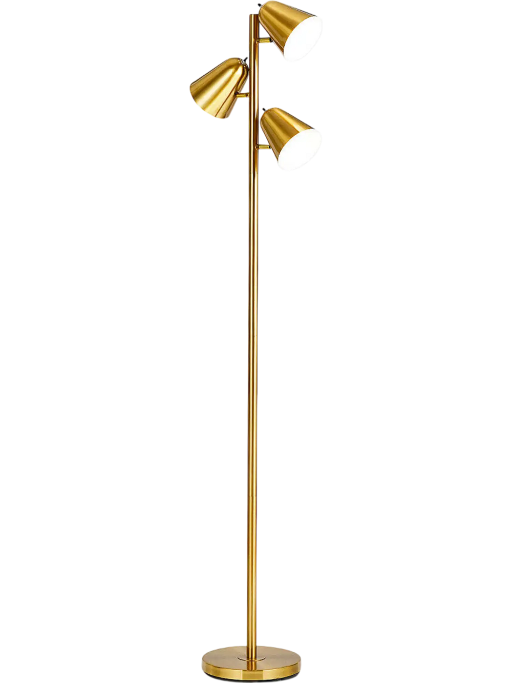 64-inch golden 3-light floor lamp with adjustable lampshades, perfect for living room or bedroom lighting.