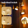 64-inch golden 3-light LED floor lamp with individual switches and 360° rotatable lampshades for versatile lighting.