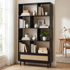 64" tall wooden bookcase with 8 open cubes, rattan drawer, and metal legs, perfect for living room or home office.