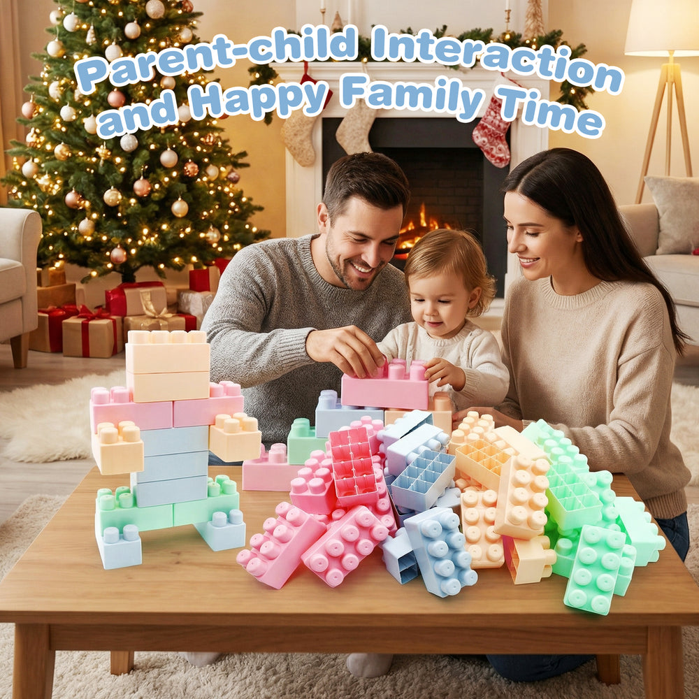 Colorful 64 pcs building blocks for toddlers, made of BPA-free material, promoting creative play and parent-child.