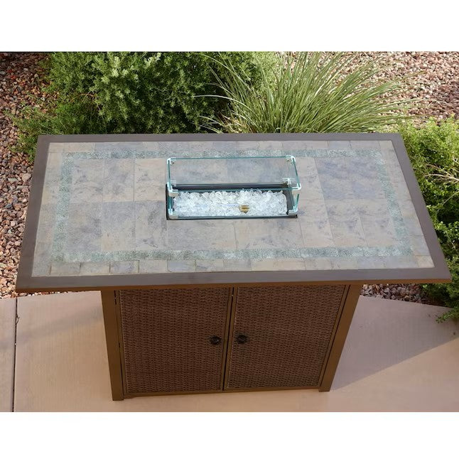 AZ Fire Pit Rectangular Bar Height Tile Top with Wind Screen Propane 50,000 BTU New