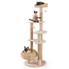 Multi-level 59-inch cat tree in beige with perch, hammock, and scratching posts for indoor cats to play and relax.