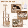 Multi-layer cat tree with cozy top perch, spacious cat bed, and sisal scratching posts for indoor cats in beige.
