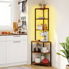 65 Inch 6-Tier Corner Shelf with Charging Station and Ambience Light-Rustic Brown - Gallery View 1 of 10