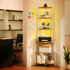 65-inch 6-tier corner shelf with adjustable LED lighting and built-in charging station for efficient storage and display.