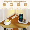 The 65-inch corner shelf features a built-in charging station, adjustable LED lighting, and six tiers for storage and display.