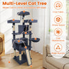 Side view of a 65-inch tall dark gray multi-level cat tree showcasing the wide base for excellent stability and safety.