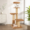 Cat tree with removable bed, self-groomer, and thick posts, perfect for playful relaxation and scratching.
