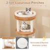 2-tier cat tree with removable bed, coffee color, featuring plush perches and scratching posts for feline relaxation.