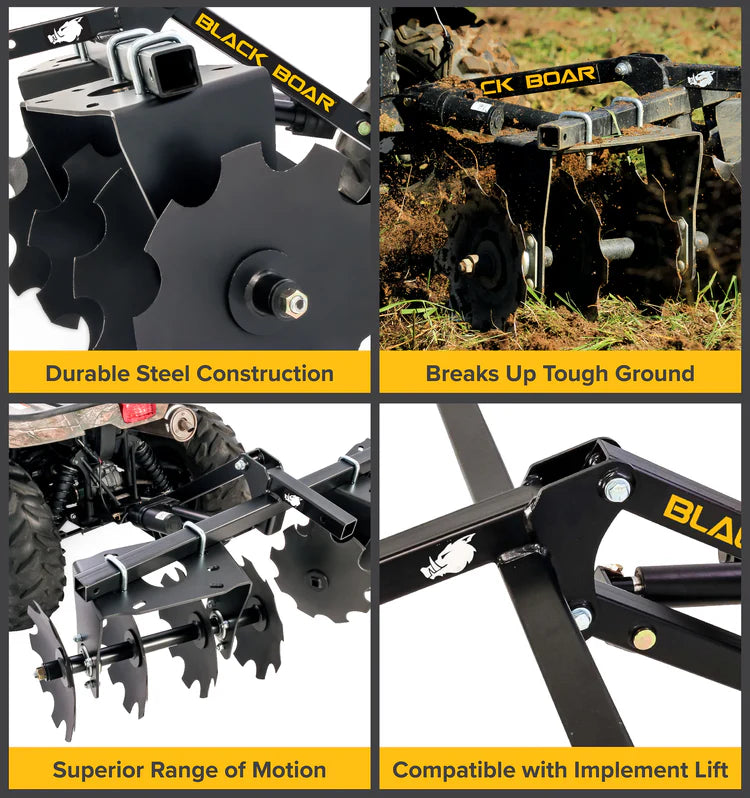 Black Boar 66001 ATV Disc Harrow Implement with Adjustable Sides New
