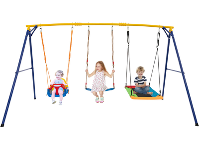 Costway 660 lbs Heavy Duty Carbon Steel 3-Swing Frame Playset 36149875 New