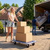 Folding platform cart dolly with three boxes, ideal for home or office use, showcasing its 660lbs capacity and.