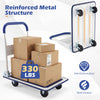 Folding platform cart dolly with reinforced metal structure, holding boxes, maximum load 660 lbs, ideal for home and.