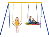 Extra-large A-frame swing stand in yellow, supporting 660 lbs, with anti-slip footpads for backyard fun.