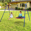A-frame swing stand in yellow with anti-slip footpads, supports 660 lbs, ideal for various swings in outdoor settings.